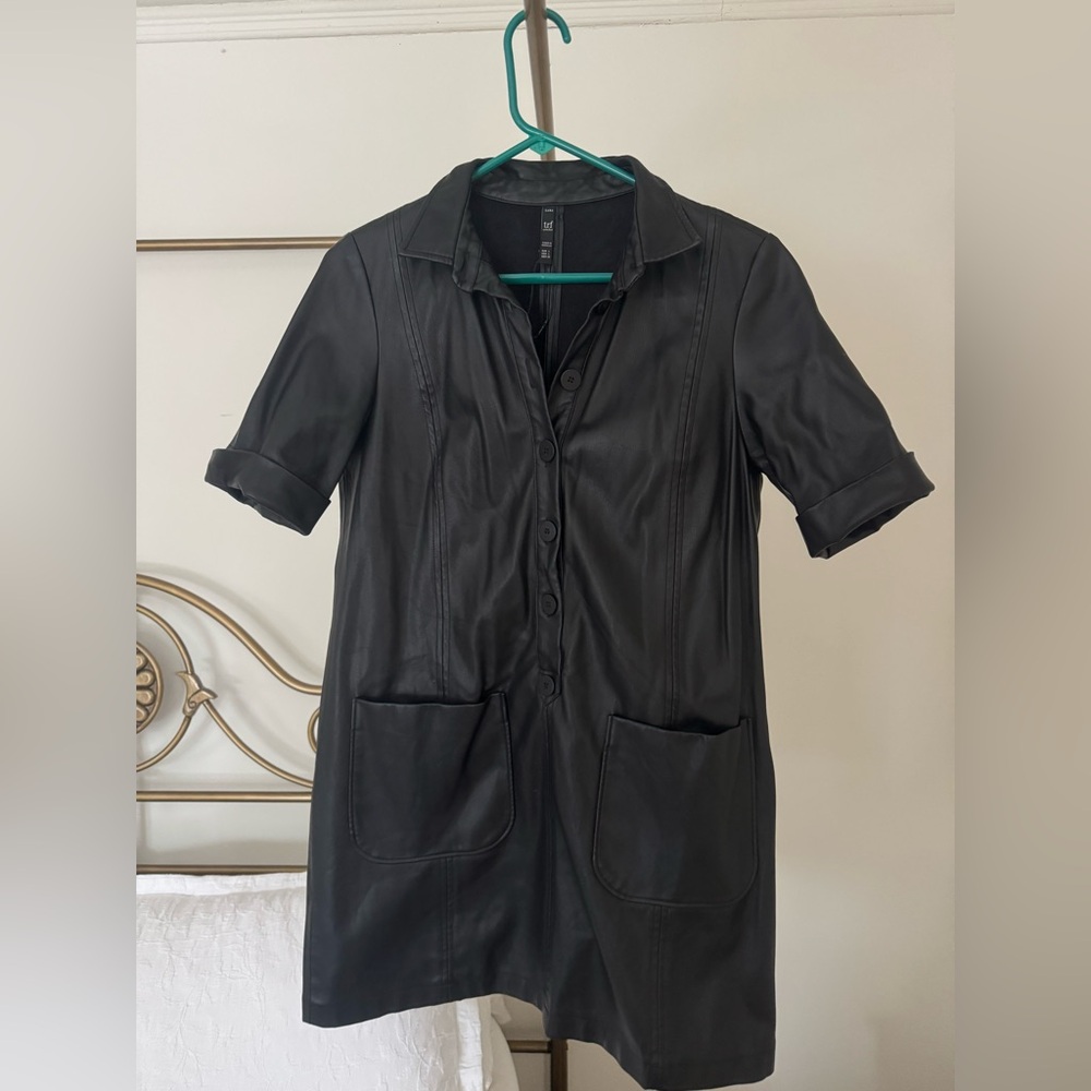 PU leather shift dress with buttons